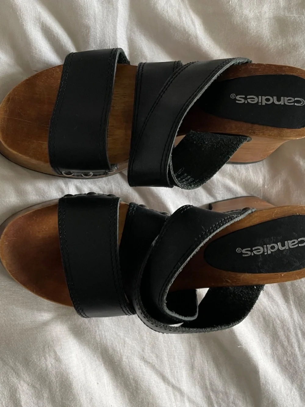 Vintage Candie's platform black leather sandals clogs size 7